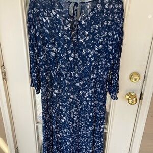 Free People Navy Floral Long Sleeve Dress